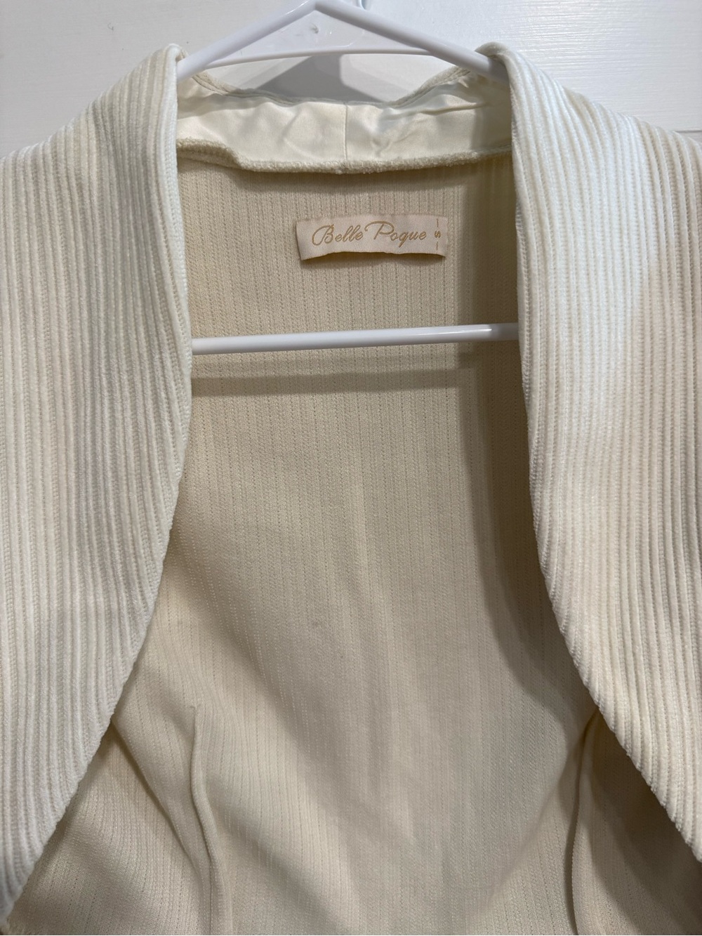 Belle Poque Ivory Ribbed Knit Open Front Cropped Bolero Shrug Cardigan Small - Picture 3 of 4